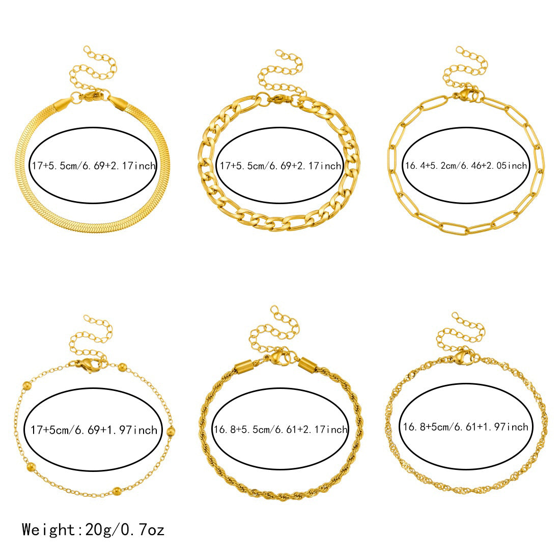 Punk Minimalist Gold Plated Stainless Steel Multi-Chain Bracelet Set for Women