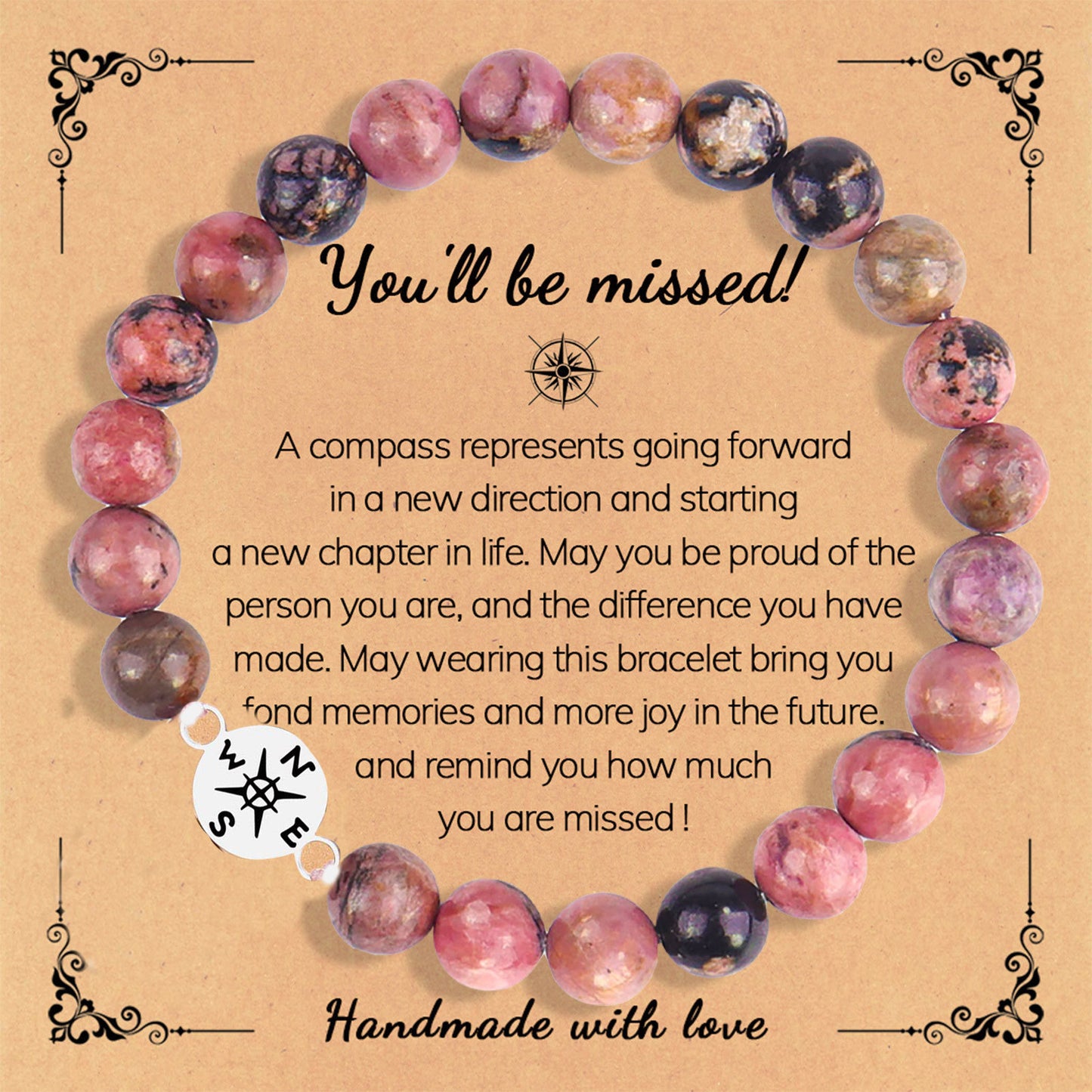 Elegant Geometric Round Rhodochrosite Turquoise Zebra Print Beaded Bracelet Unisex Fashion Gift