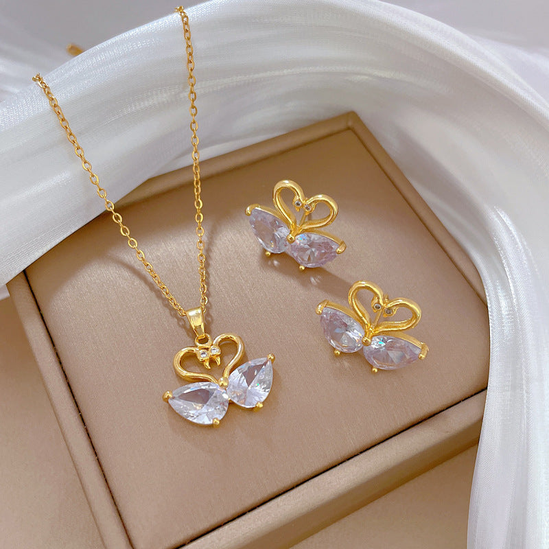 Luxury Plated Titanium Steel Geometric Necklace and Earrings Set