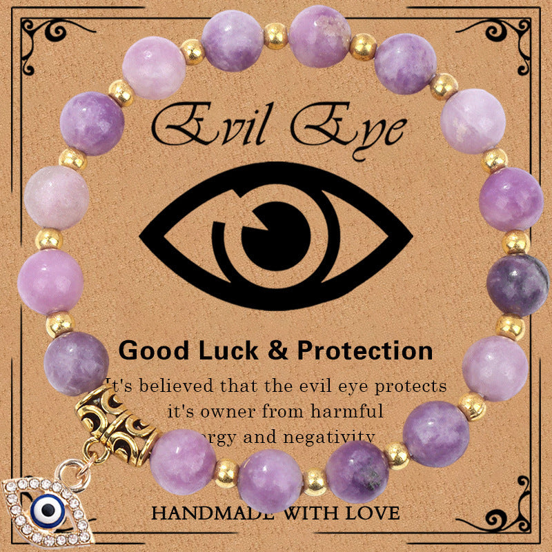 Minimalist Elegant 8mm Pink Zebra Stone Evil Eye Bracelet Unisex Fashion Jewelry Gift