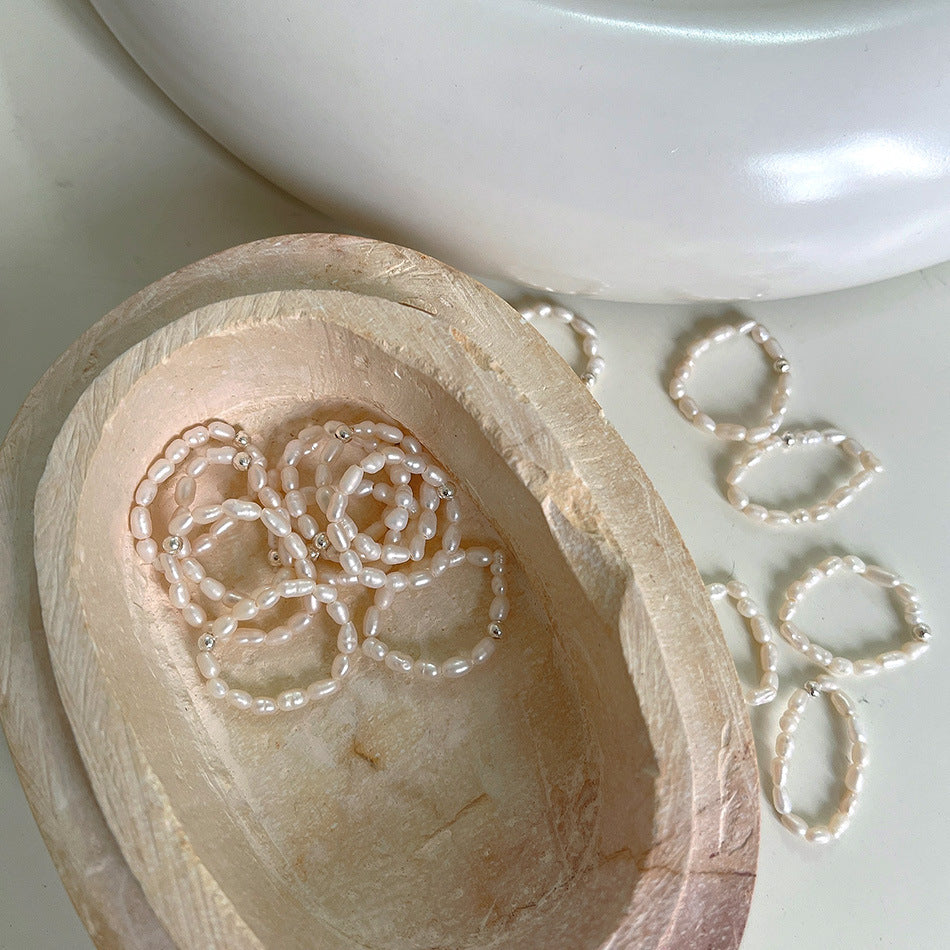 Anello Elastico in Argento Sterling 925 con Perla di Acqua Dolce Barocca Rotonda