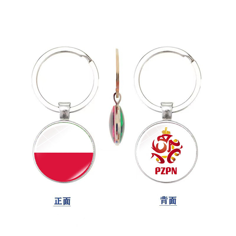 World Cup National Flag and Team Emblem Double-Sided Glass Keychain Pendant