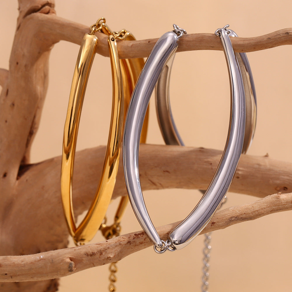 Collana con Pendente Geometrico Minimalista da Donna Acciaio Inossidabile Placcato Oro 18K Design Ispirato al Bambù