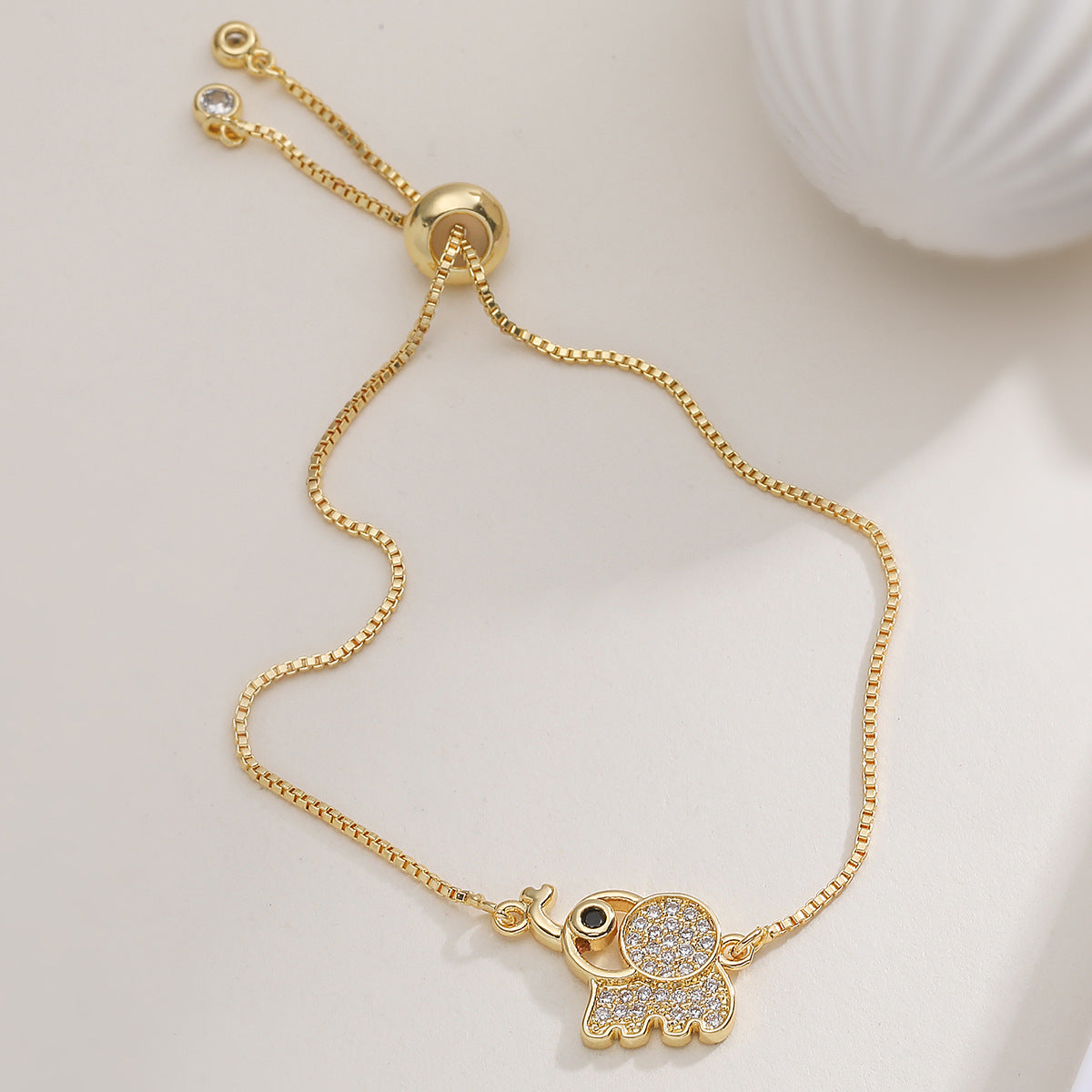 Luxury Minimalist Gold Plated Brass Geometric Elephant Bracelet with Cubic Zirconia for Women