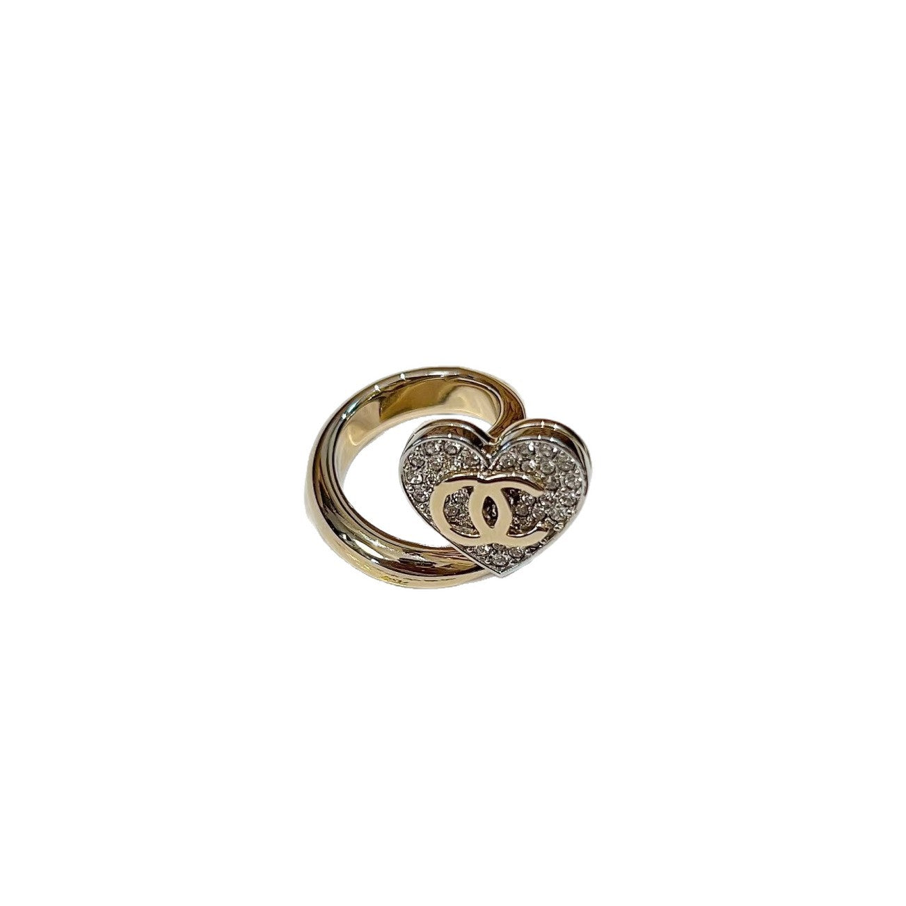 Gold Plated Brass Heart Letter Ring with Full Rhinestones for Women