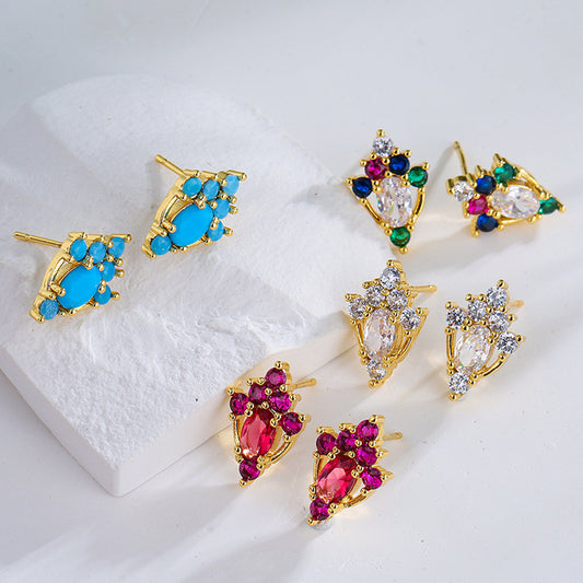 Minimalist Geometric Copper Gold-Plated Stud Earrings for Women with Zircon Accents