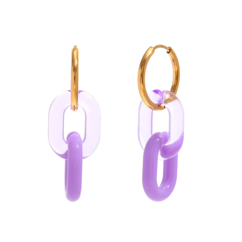 Pendientes de acero inoxidable geométricos de moda con baño de oro de 18 quilates y diseño de aro acrílico brillante para mujer