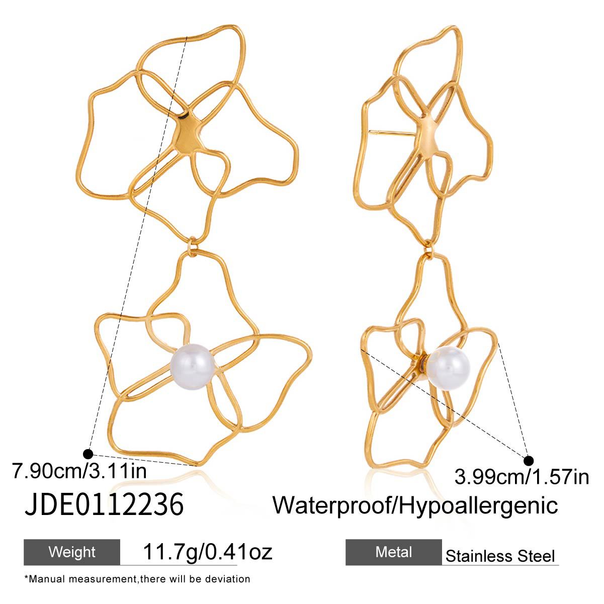 Elegant Geometric Floral Hollow Carved Stainless Steel Earrings for Women with PVD Finish