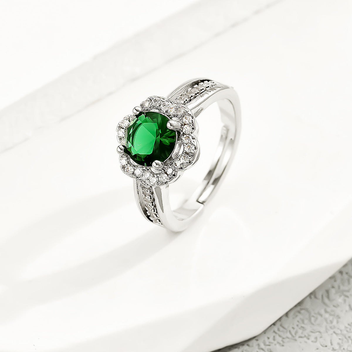 Anello in Rame Geometrico Minimalista da Donna con Intarsio di Zirconi, Fascia a U, Anello Semplice Impilabile per Dito Indice