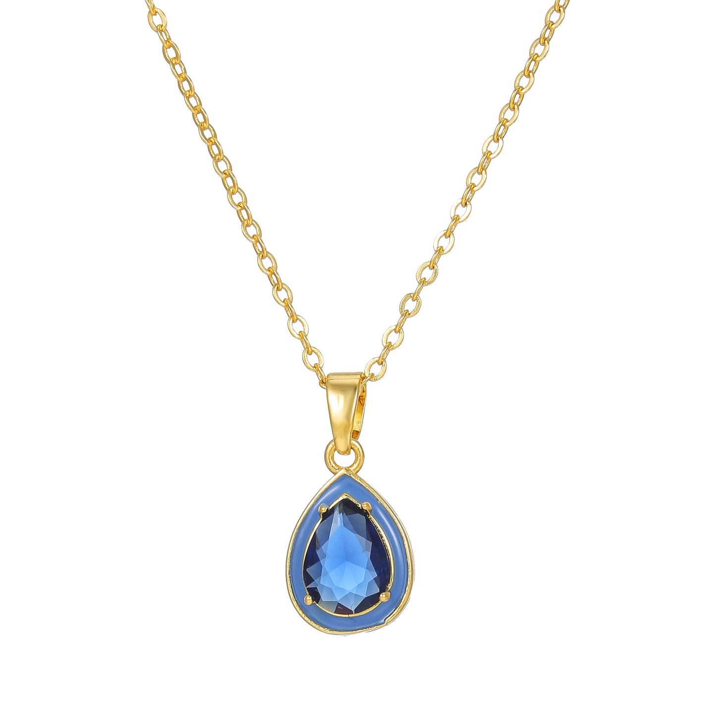 Collana da donna a goccia minimalista in rame placcato oro con pendente in zirconi cubici