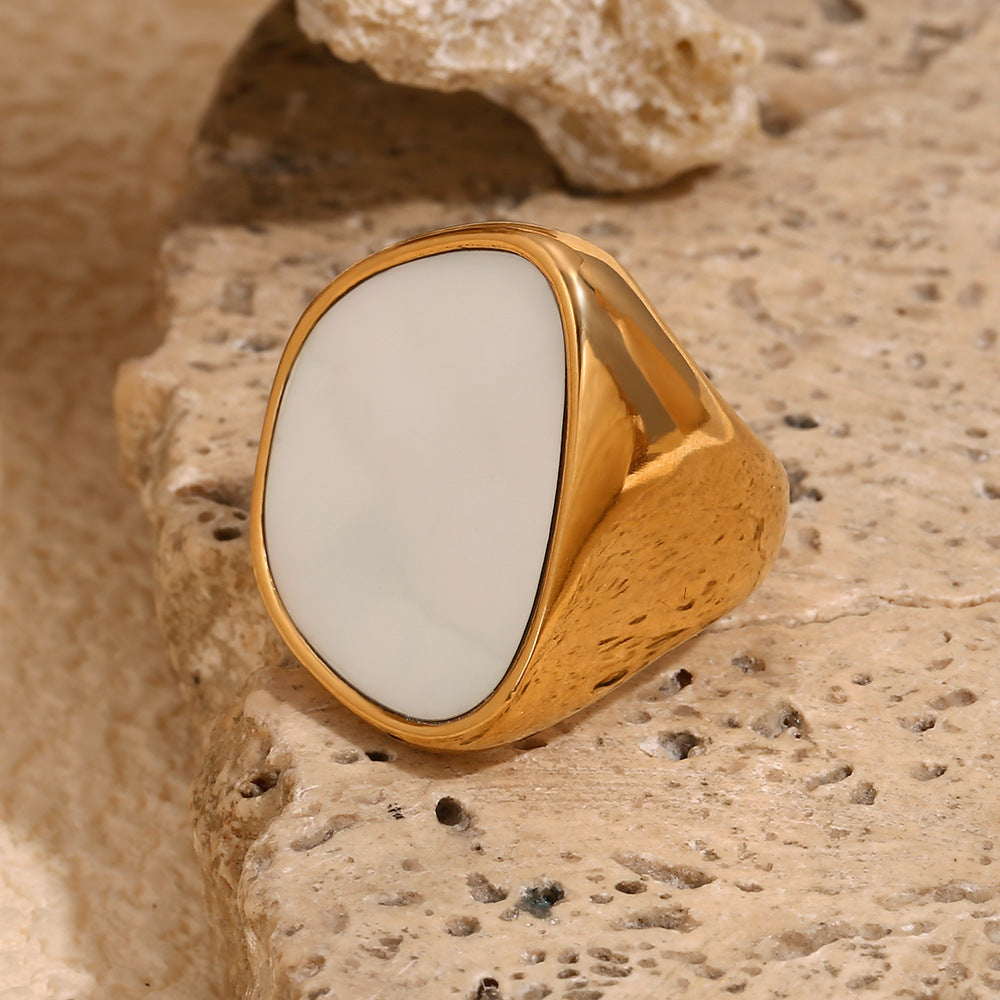 Anello geometrico alla moda in acciaio inossidabile con placcatura in oro 18K da donna
