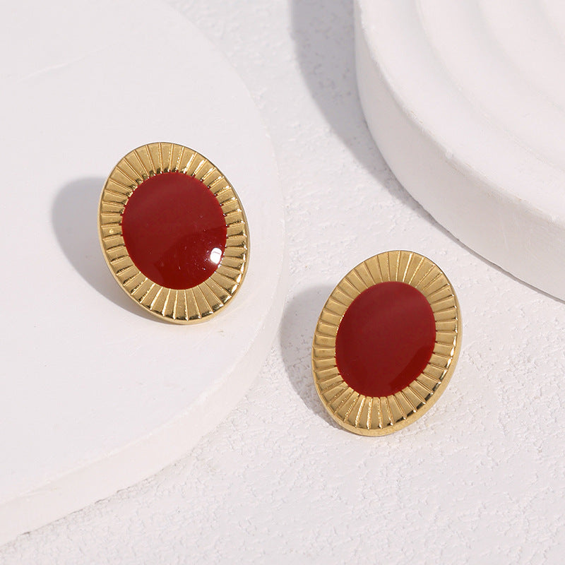 Vintage Lightweight 18K Gold Plated Geometric Stainless Steel Drop Oil Earrings for Women