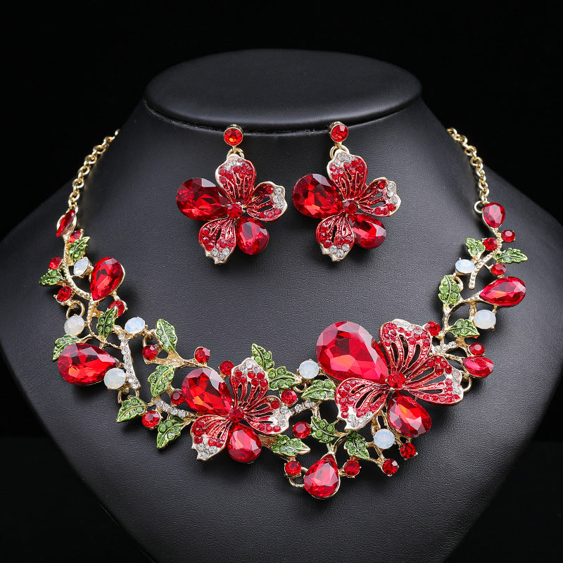Vintage Floral Alloy Necklace and Earrings Set with Plated Finish and O-Chain for Women