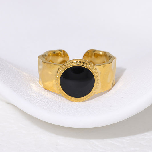 Anello geometrico in stile vintage francese da donna in acciaio al titanio placcato oro 18 carati e finitura smaltata
