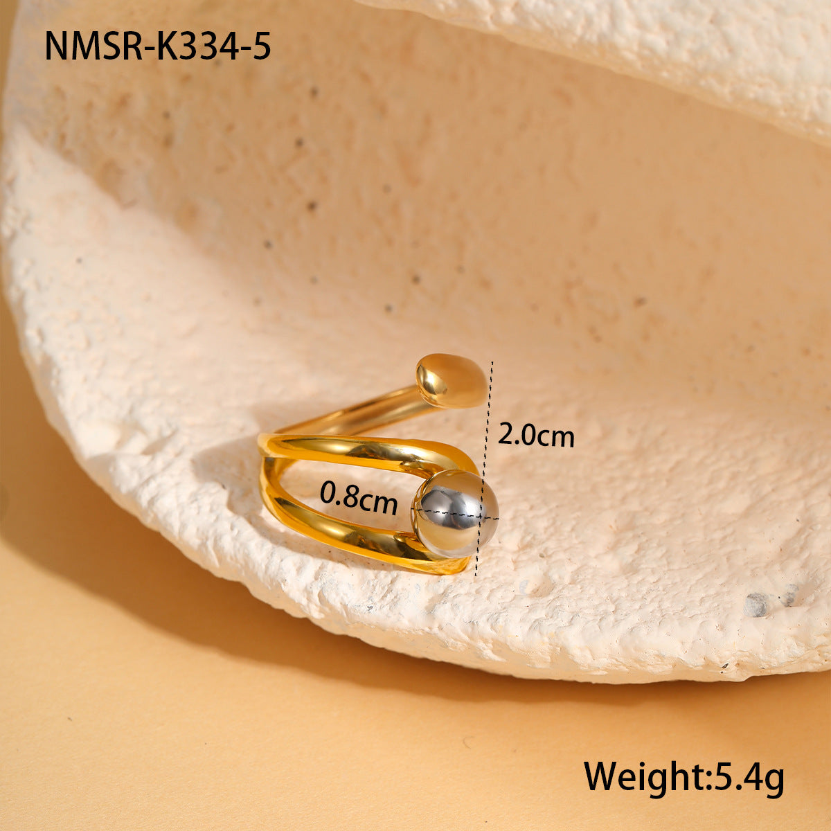 Anillo abierto minimalista geométrico de acero inoxidable con baño de oro y plata para mujer