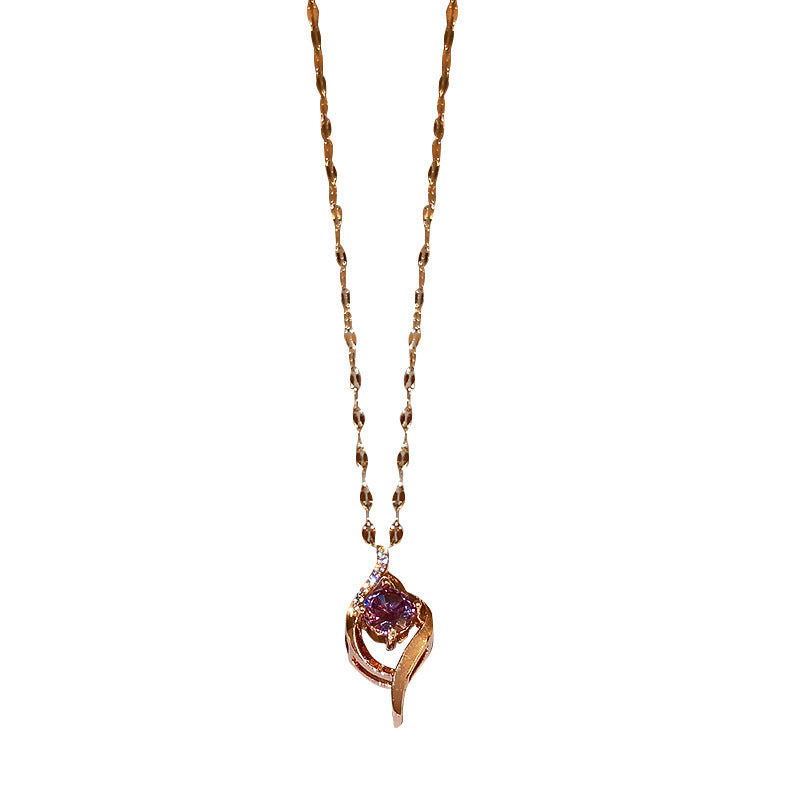 Collana con Pendente Minimalista Geometrico in Acciaio al Titanio con Intarsio in Zirconi per Donna