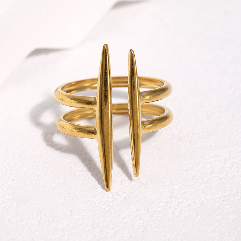 Minimalist Geometric Line Plated Stainless Steel Open Ring for Women