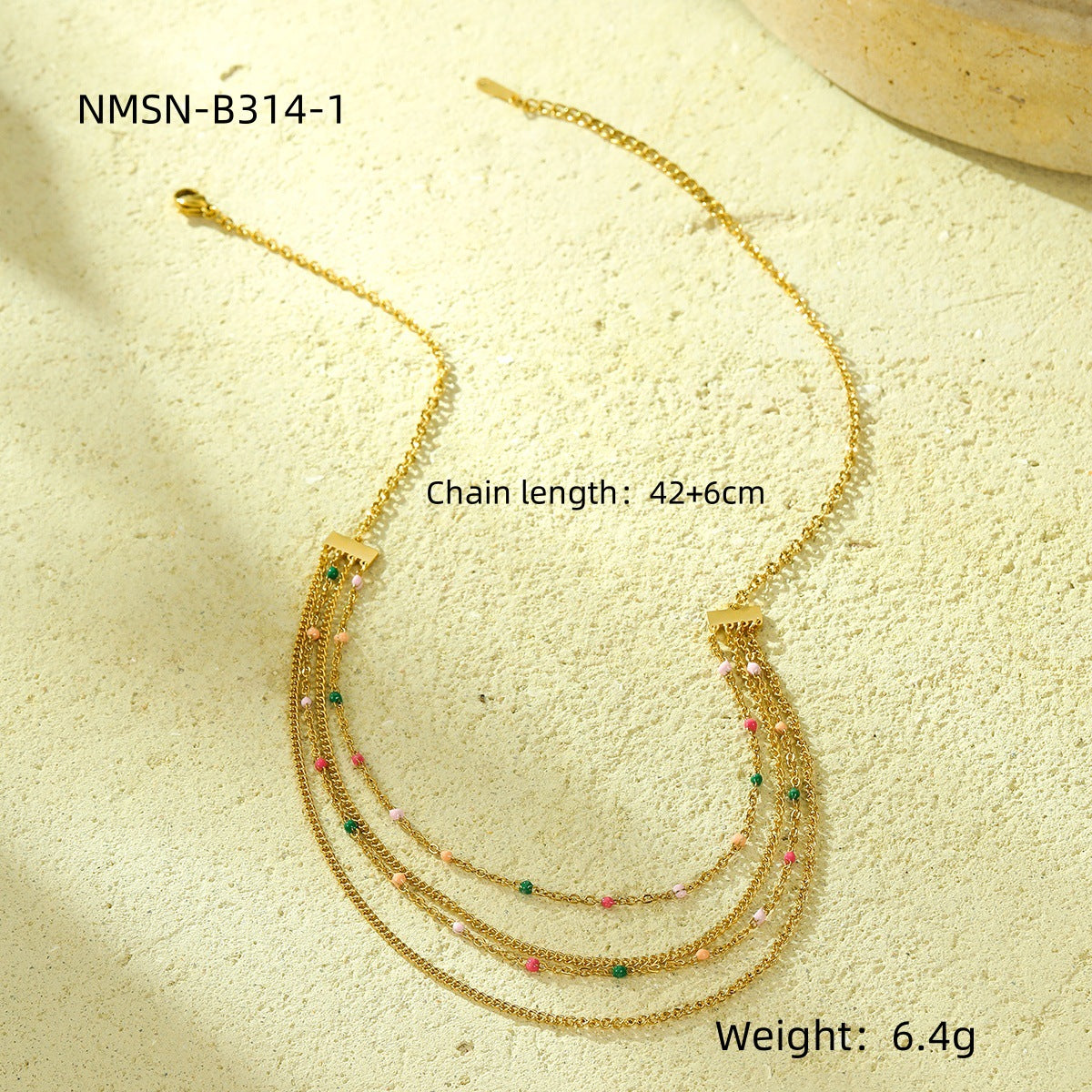 Collar de Clavícula Minimalista de Acero Inoxidable con Múltiples Cadenas y Cuentas Redondas Coloridas para Mujer