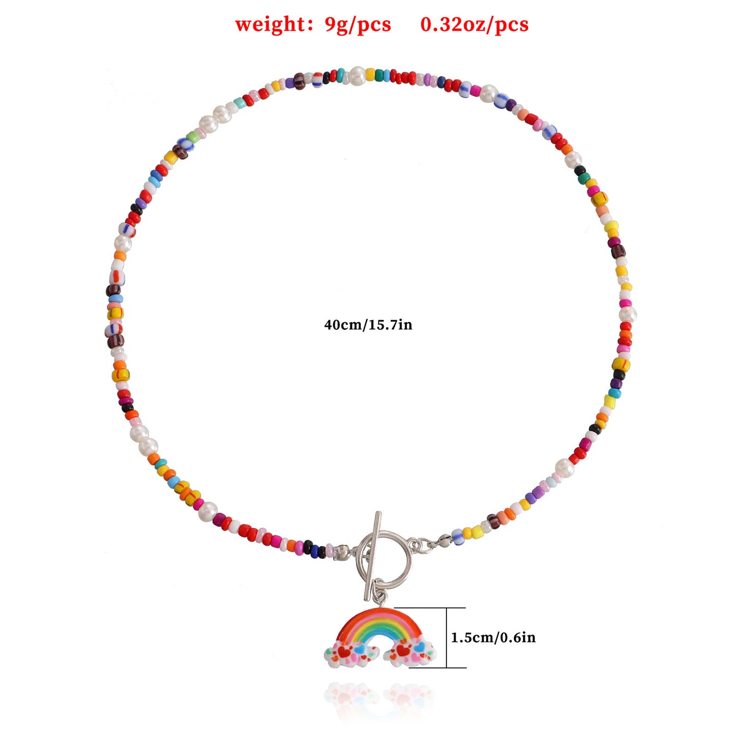 Bohemian Rainbow Beaded Geometric Pendant Necklace for Women with Gold-Plated Alloy and OT Clasp