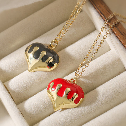 Minimalist Heart-Shaped Enamel Copper Pendant Necklace for Women with 18K Gold Plating
