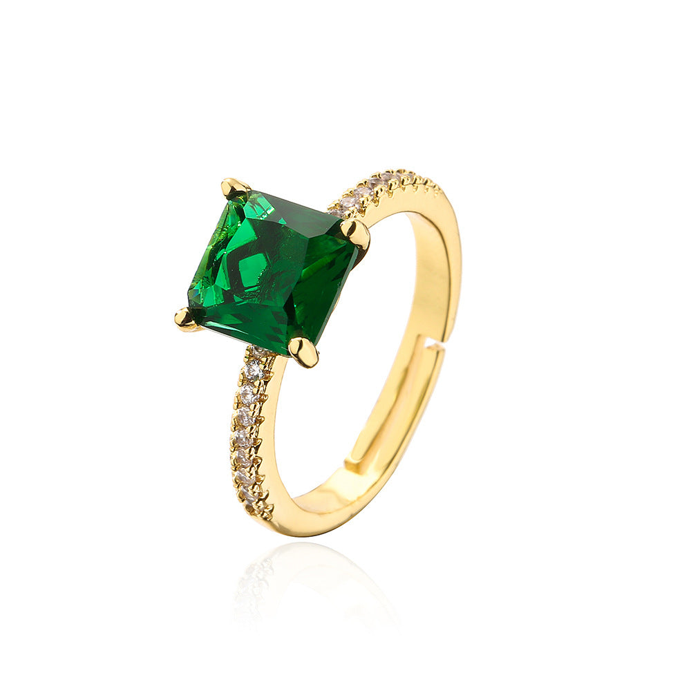 Geometric Open Ring for Women in Copper with Gold Plating and Cubic Zirconia Inlay