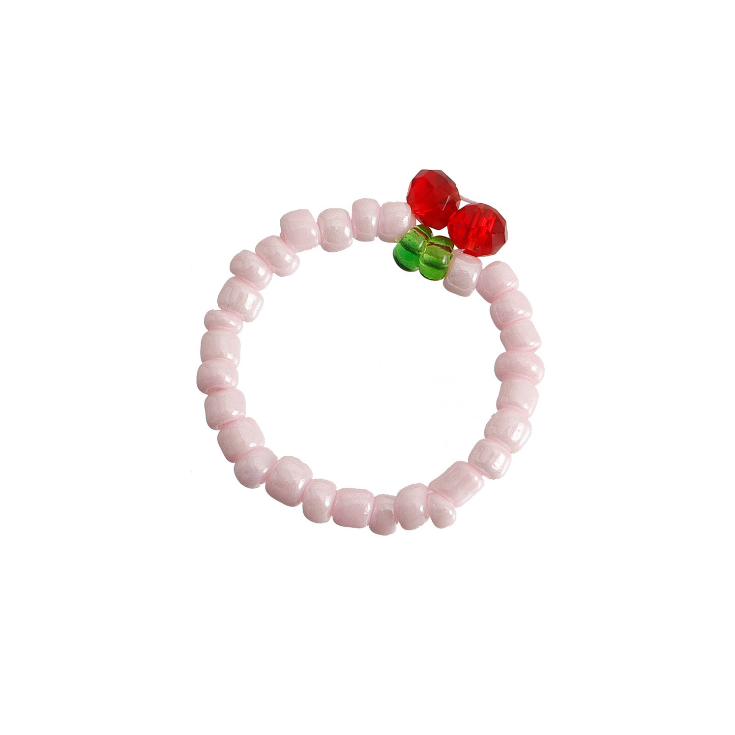 Minimalist Geometric Alloy Ring with Plated Finish for Women Colorful Cherry Beaded Elastic Band Fashion Jewelry