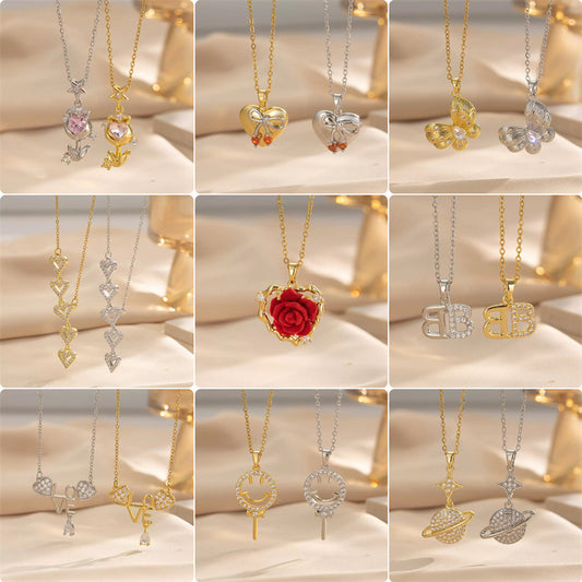 Collana con ciondolo a trifoglio geometrico minimalista da donna in acciaio al titanio con finitura galvanizzata