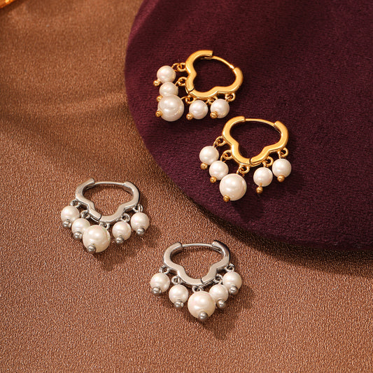 Pendientes de Acero Titanio con Colgante de Perla Geométrica Minimalista para Mujer con Acabado Chapado