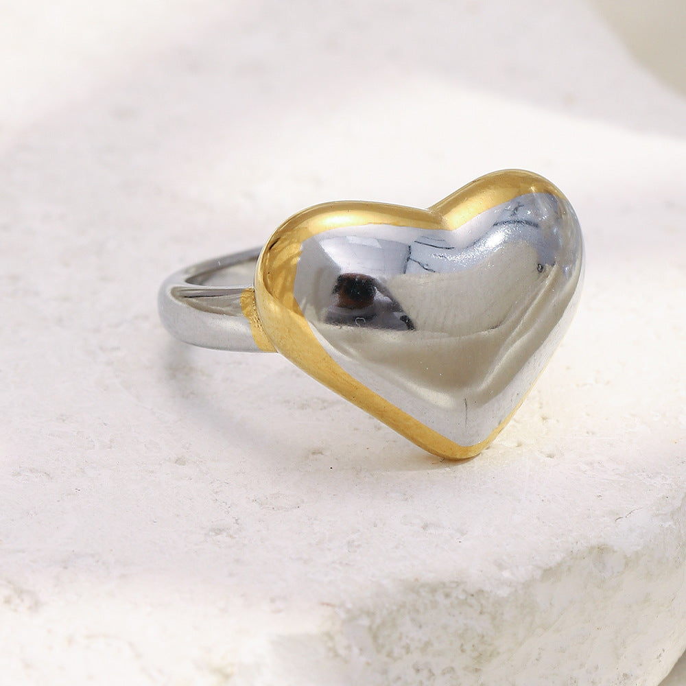 Minimalist Flat Heart Stainless Steel Ring for Women with 18K Gold Plating Lightweight Luxury Jewelry