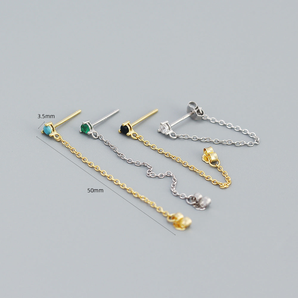 Orecchini a Filo Pendenti in Argento Sterling S925, Minimalisti, Geometrici, con Strass, da Donna