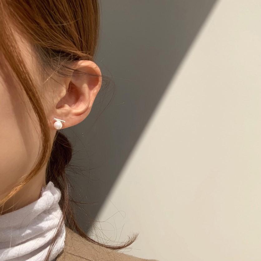 Pendientes minimalistas de tuerca con forma de gota de agua en plata de ley 925 con perla para mujer, con diseño de líneas limpias