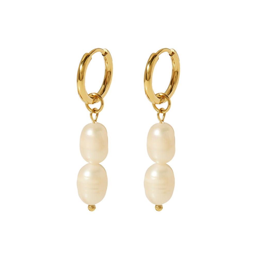 Vintage Baroque-Style Geometric Stainless Steel Earrings with Freshwater Pearl Accents for Women