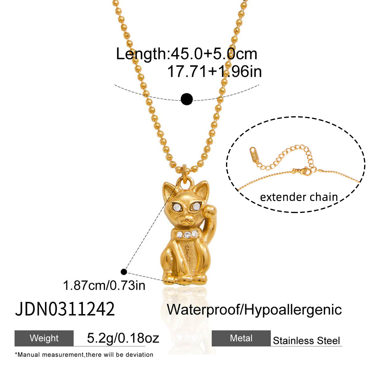 Collar colgante de gato geométrico minimalista de acero inoxidable 316L con baño de oro PVD para mujer