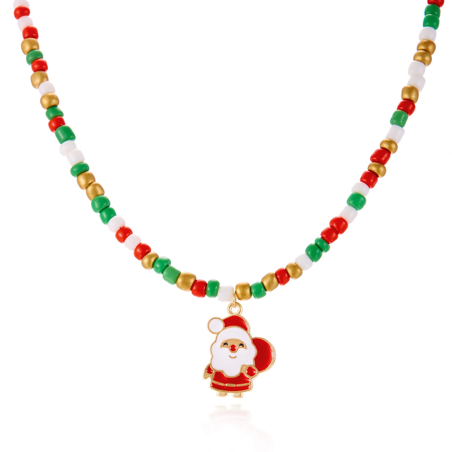 Ins Style Christmas Pendant Necklace with Santa Claus Snowman and Christmas Tree Charms in Zinc Alloy with Enamel Finish for Women