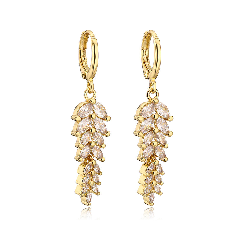Minimalist Geometric Leaf-Shaped Copper Earrings with 18K Gold Plating for Women