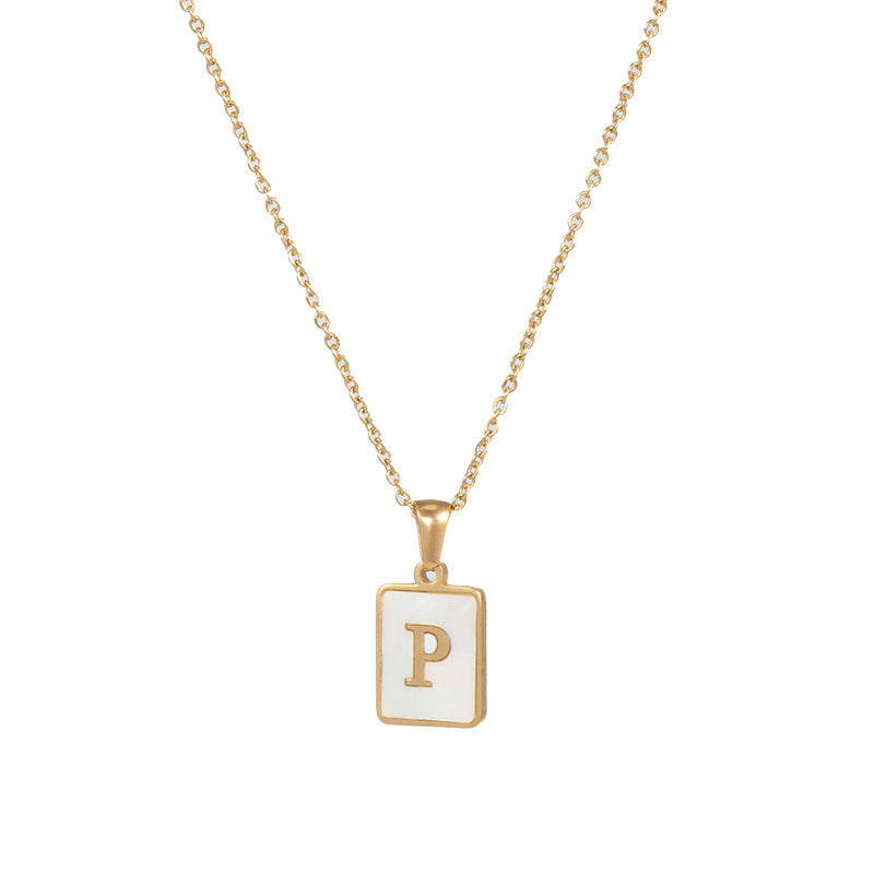 Minimalist 18K Gold Plated Square Letter Pendant Necklace Stainless Steel Shell Design for Women