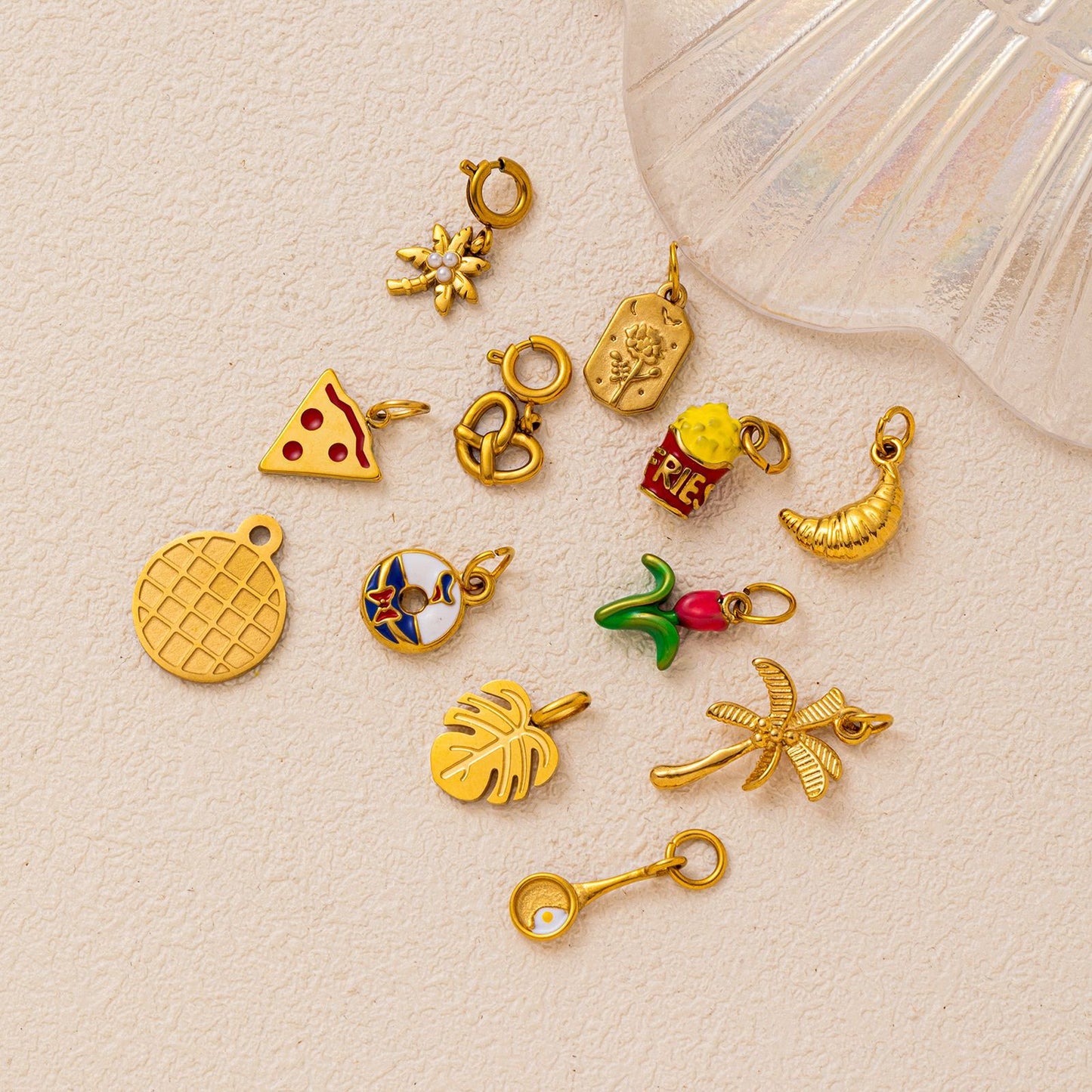Vintage Floral Plant Stainless Steel PVD Gold Plated DIY Charm Bar Pendant
