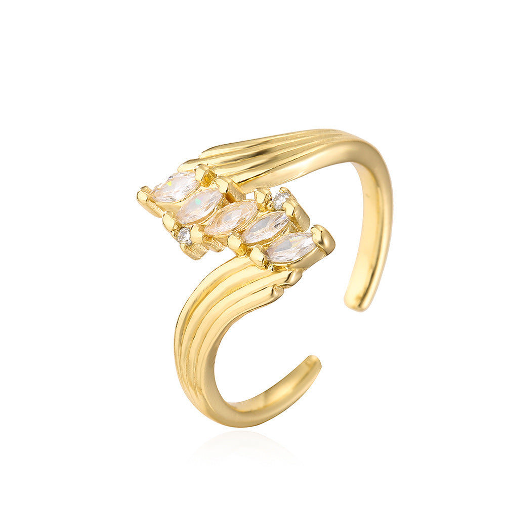 Anello irregolare in rame geometrico placcato in oro 18 carati con intarsio di zirconi per donne