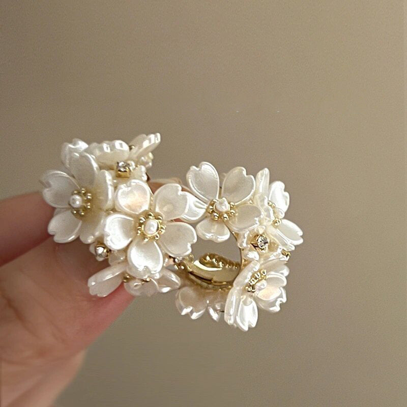 French Vintage Floral Pearl Stud Earrings for Women with 925 Sterling Silver Posts Elegant Minimalist Luxury Ear Jewelry