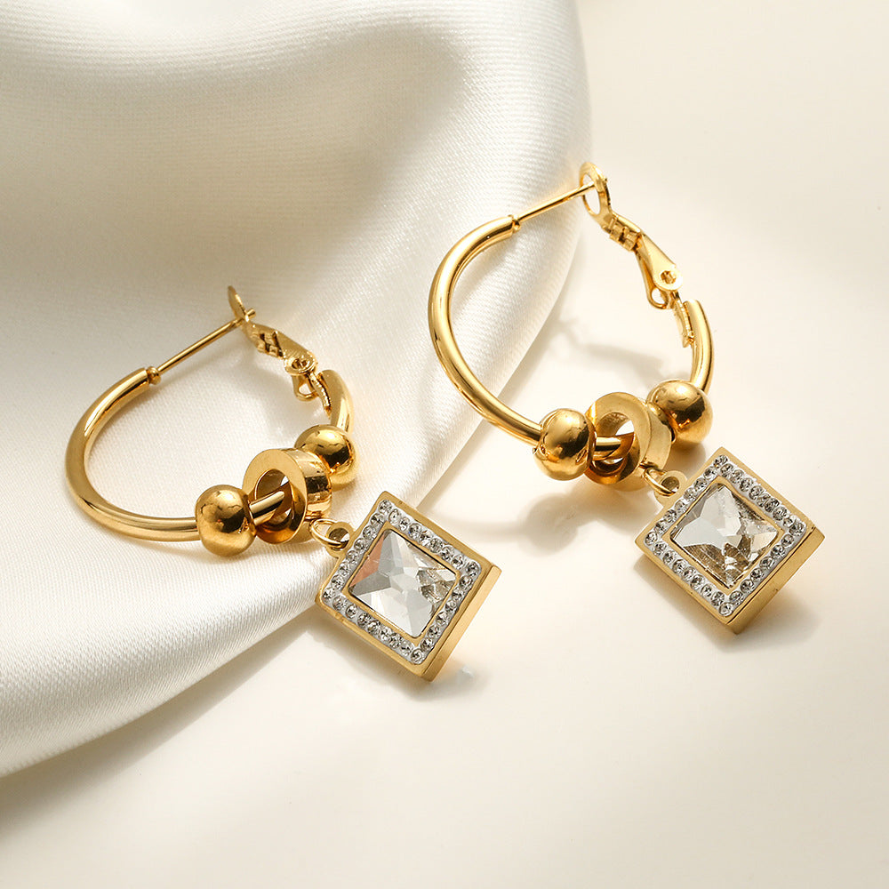 Orecchini Minimalisti Geometrici con Zirconi per Donna in Acciaio al Titanio, Gioielli per Orecchie Lussuosi d'Ispirazione Vintage