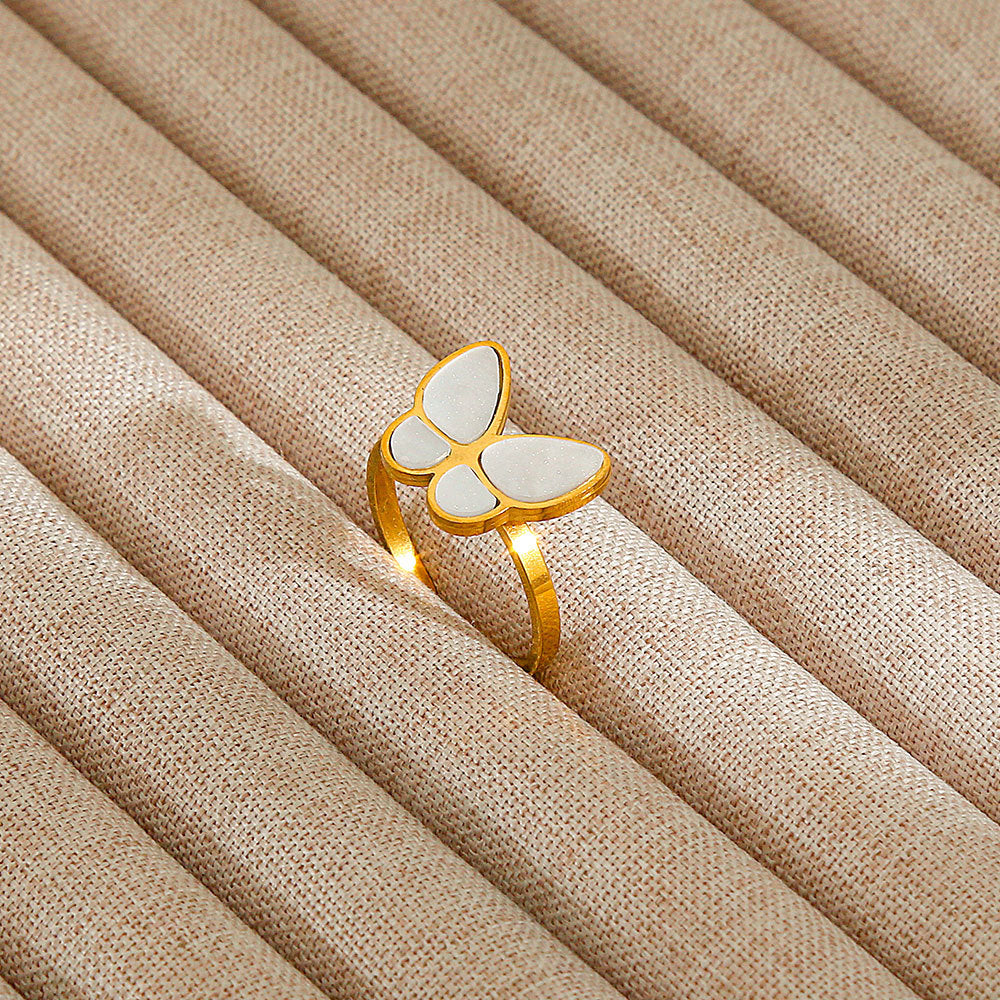 Minimalist Geometric Flower-Shaped Titanium Steel Ring with Plating Finish for Women, Adjustable Open Band Fashion Ring