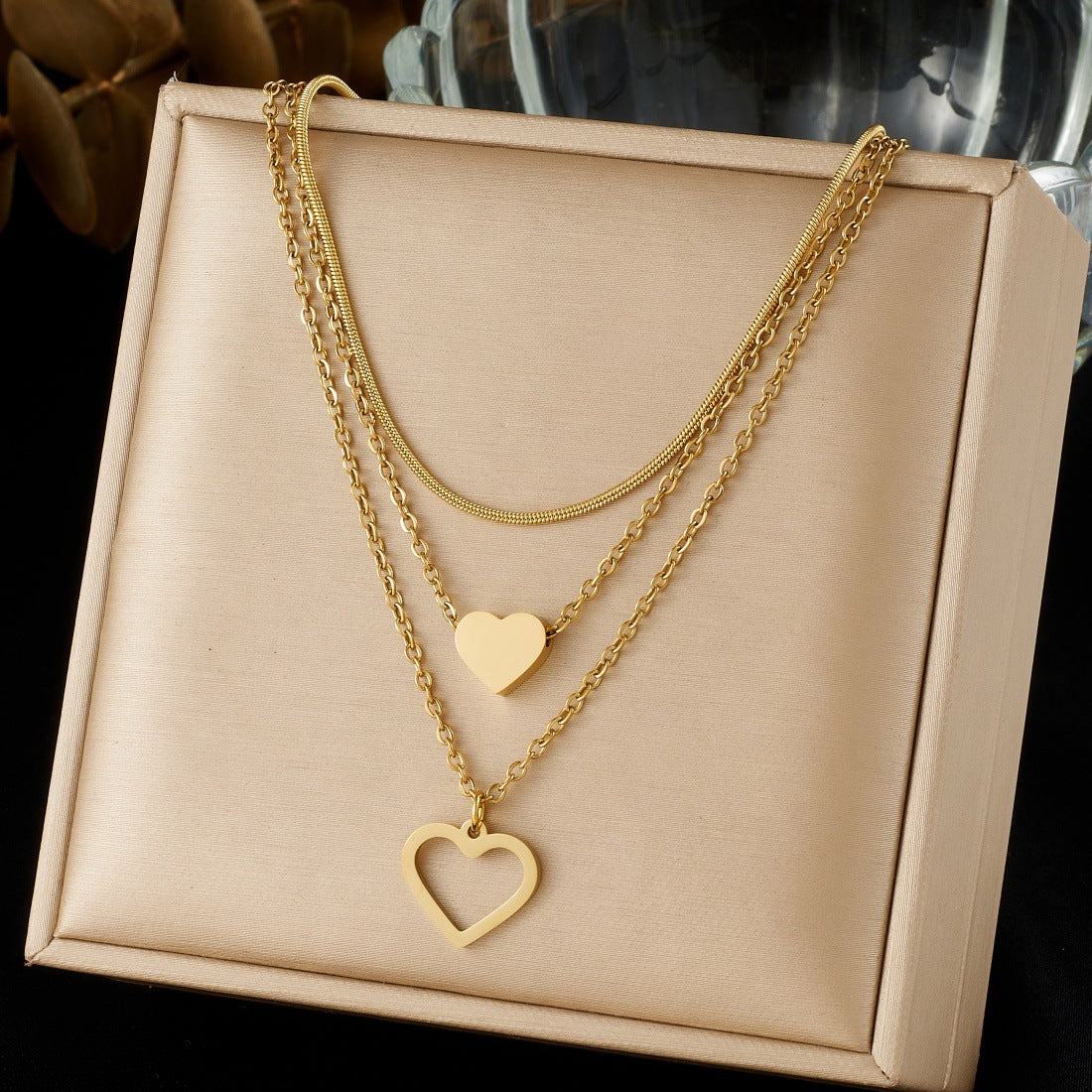 Minimalist Gold Plated Stainless Steel Heart Layered Necklace for Women