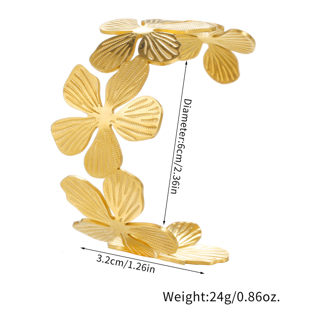 18K Gold Plated Geometric Floral Stainless Steel Cuff Bracelet