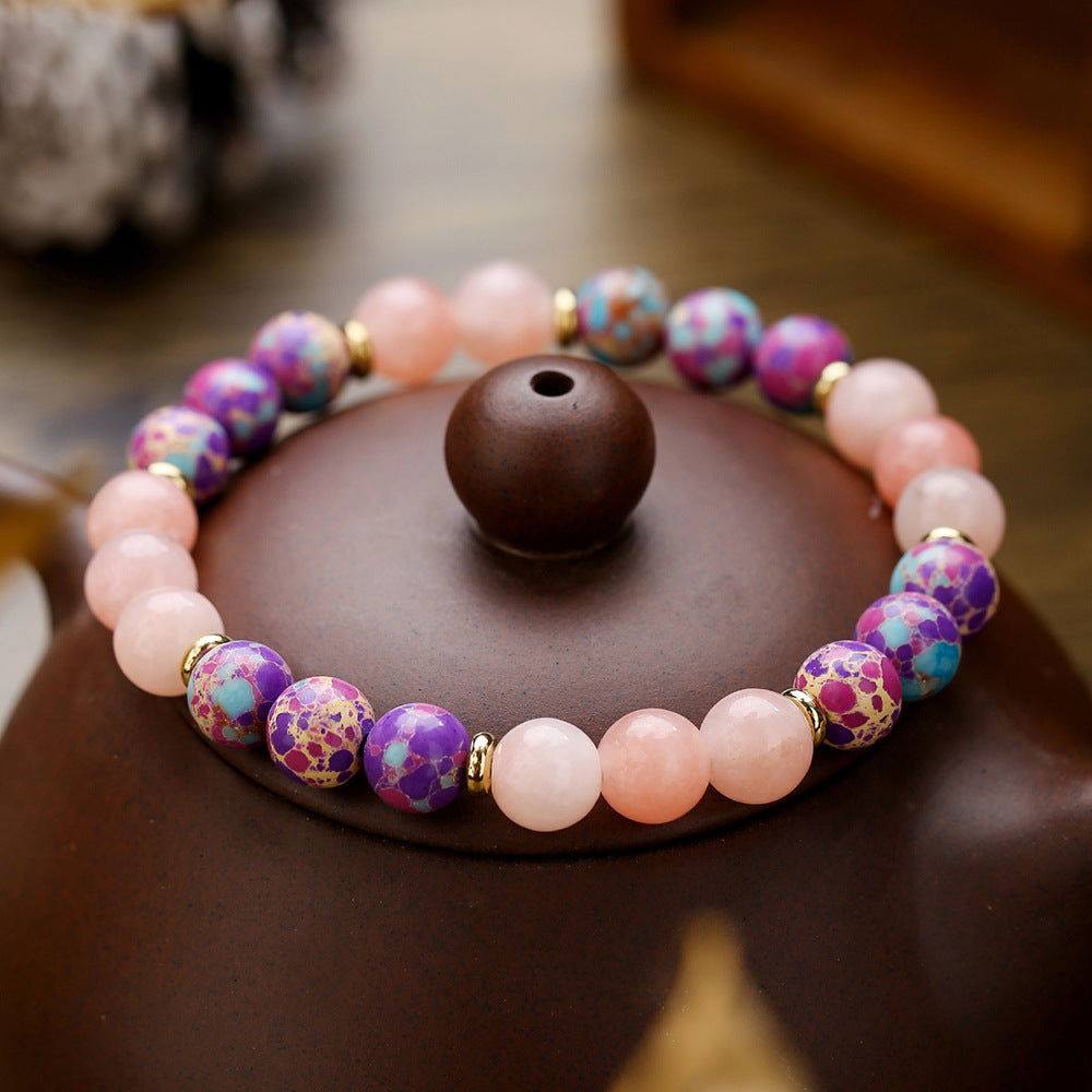 Casual Round Floral Gemstone Beaded Bracelet for Men and Women
