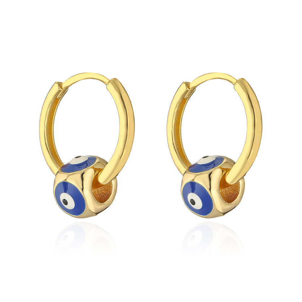 Vintage Evil Eye Geometric Earrings in Copper with Gold Plating and Enamel Finish for Women