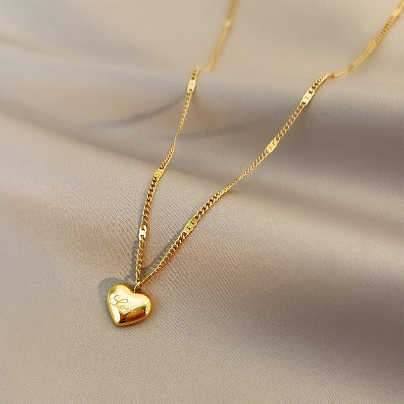 Sweet Minimalist Heart Titanium Steel Plated Necklace for Women
