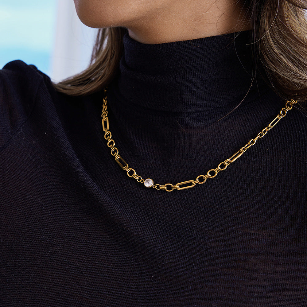 Collana geometrica in acciaio inossidabile con ciondolo in titanio placcato per donna elegante catena per clavicola