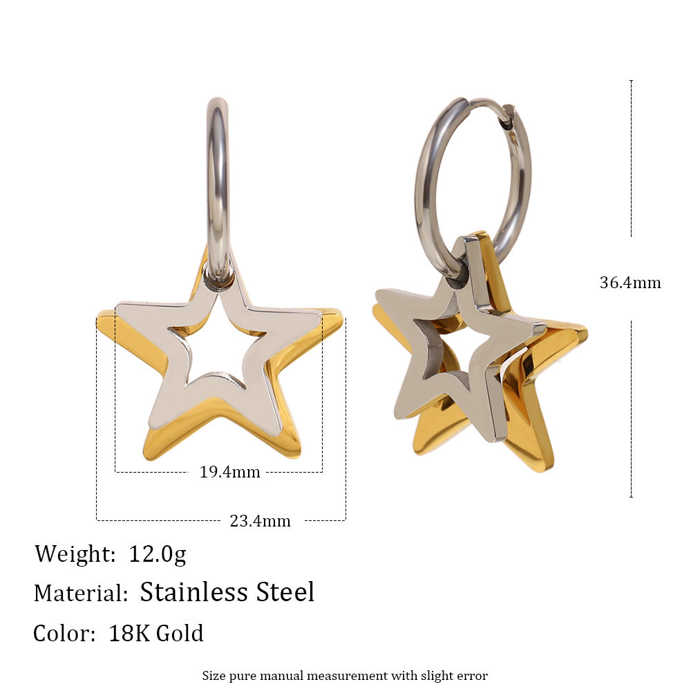 Pendientes de aro con diseño geométrico minimalista de lujo ligero en acero inoxidable chapado en oro de 18 quilates con estrella de cinco puntas para mujer