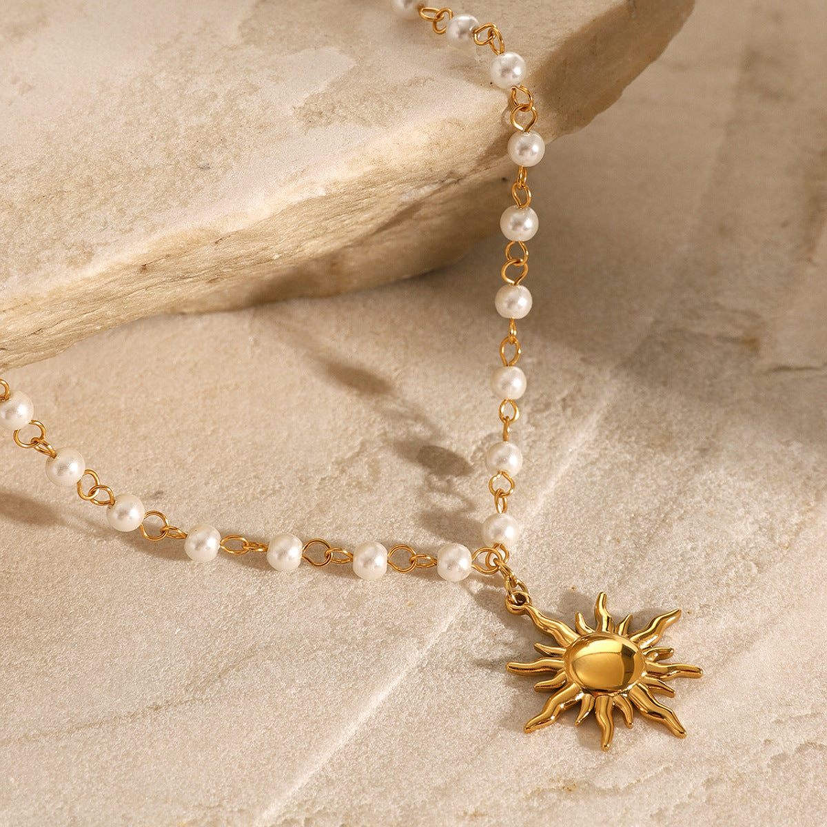 Elegant Stainless Steel Pearl Necklace Geometric Titanium Steel Pendant Plated Chain for Women