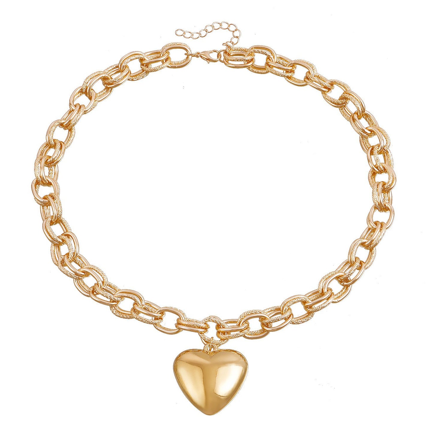 Minimalist Hollow-Out Oversized O-Link Necklace with Large Heart Pendant for Women